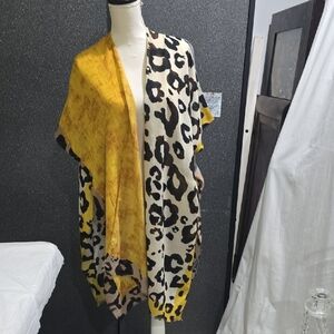 Yellow and Leopard Print Kimono Cardigan